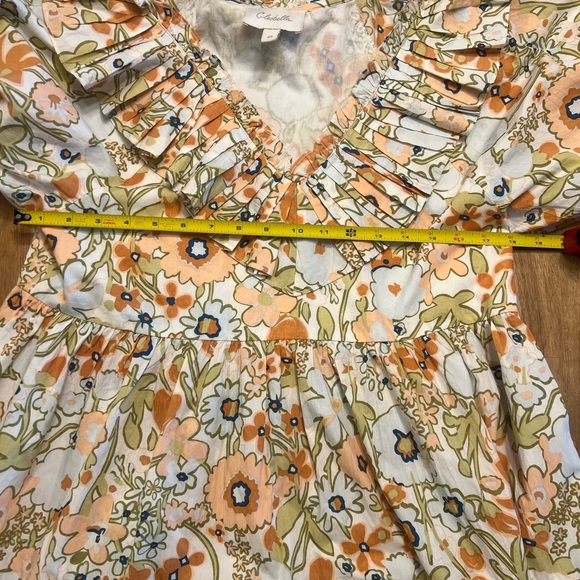 Cleobella Farrah Floral Ruffle Pleated Neckline Babydoll Mini Dress Cotton Sz XS - Picture 6 of 11
